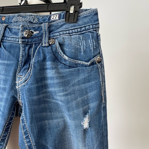 Miss Me size 27 bling rocker western Y2K embellished white stitching denim jeans - Picture 12 of 16